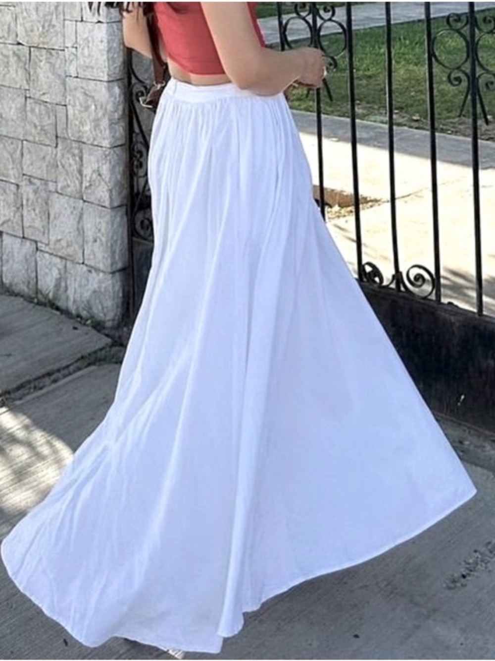 Commense White Linen Blend Maxi Skirt